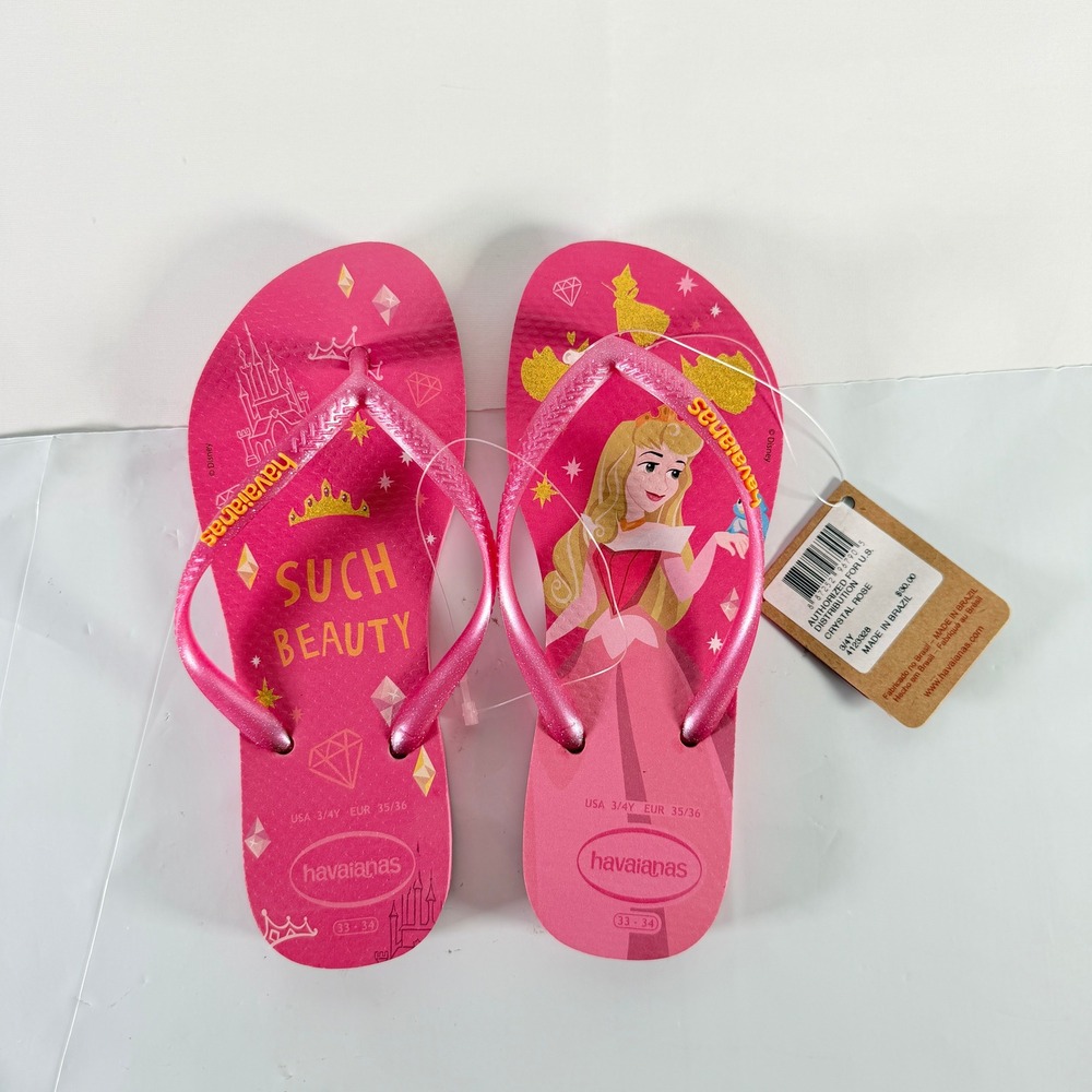 Havaianas Kids Slim Disney Princess Aurora Flip Flop Sandal Crystal Rose 33-34